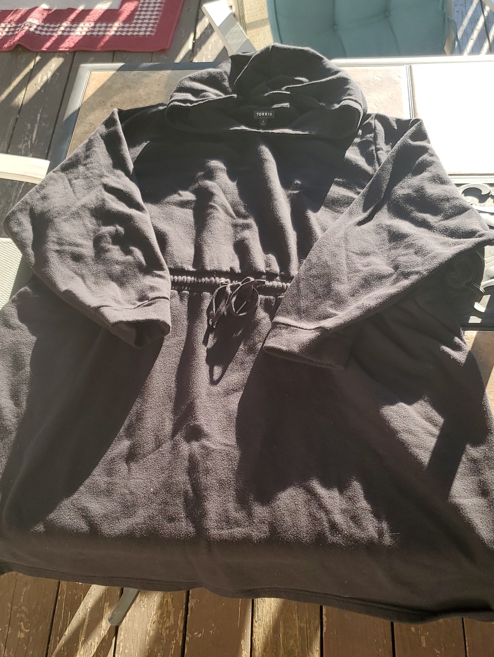 Torrid Black Hooded Drawstring Tunic Dress Sweatshirt